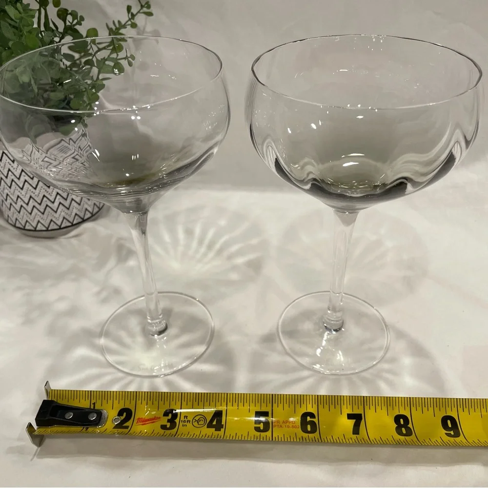 Pair (2) Sur la Table Smoke and Clear Wine Glasses | Signed | EUC